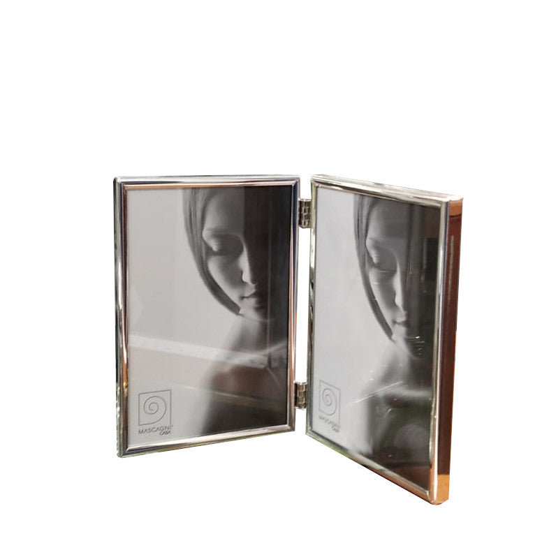 Portafoto doppio in metallo lucido specchiato "Double mirror silver frame"  10x15cm