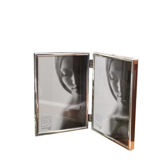 Portafoto doppio in metallo lucido specchiato "Double mirror silver frame"  10x15cm