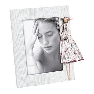 Portafoto in legno con decoro donna glamour con cappellino