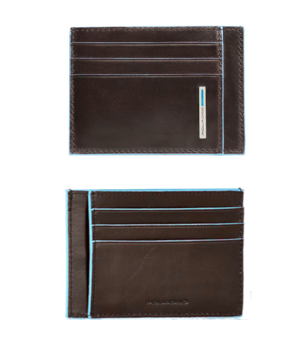 Bustina porta carte di credito in pelle Blue Square Piquadro mogano