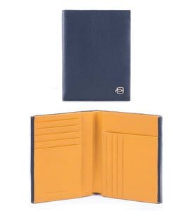 Portafoglio verticale con 12 slot portacarte in pelle bicolore Splash Piquadro blu/giallo