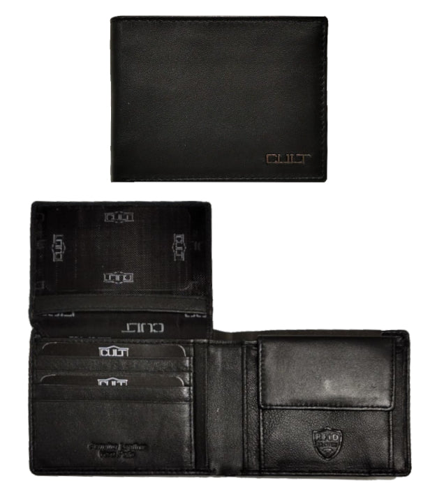 Portafogli con portamonete, 12 slot portacarte e volantino portabadge in pelle RFID 