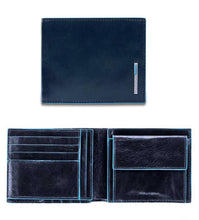 Carica l&#39;immagine nel visualizzatore di Gallery, Portafogli in pelle con portamonete e portabadge a ribaltina Bluesquare Piquadro  blu
