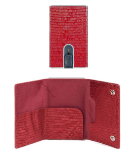 Porta carte di credito in pelle effetto rettile con tasca portasoldi e protezione antifrode Piquadro  rosso effetto rettile