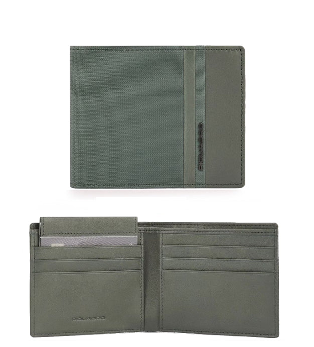 Portafoglio piccolo uomo con portabadge estraibile e RFID Woody Piquadro verde+