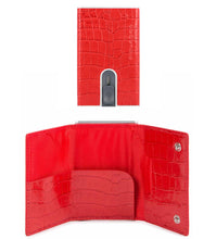 Carica l&#39;immagine nel visualizzatore di Gallery, Porta carte di credito in pelle effetto rettile con tasca portasoldi e protezione antifrode Piquadro  rosso effetto cocco
