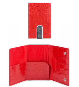 Porta carte di credito in pelle effetto rettile con tasca portasoldi e protezione antifrode Piquadro  rosso effetto cocco