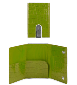 Porta carte di credito in pelle effetto rettile con tasca portasoldi e protezione antifrode Piquadro  verde effetto cocco