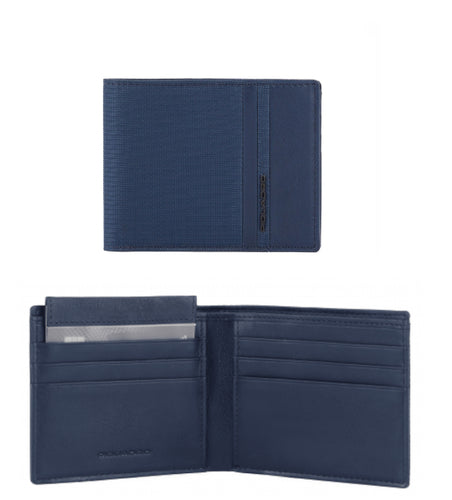 Portafoglio piccolo uomo con portabadge estraibile e RFID Woody Piquadro blu
