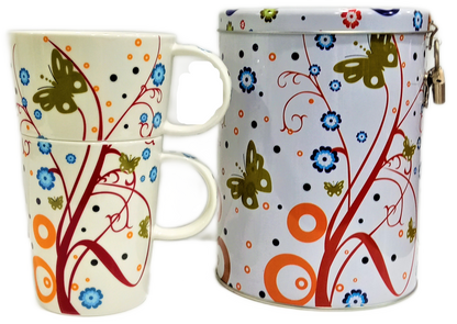 Set due tazze con scatola in latta