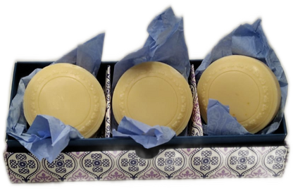 Set da tre Saponi artigianali con scatola regalo decorata "Rossi 1931" 
