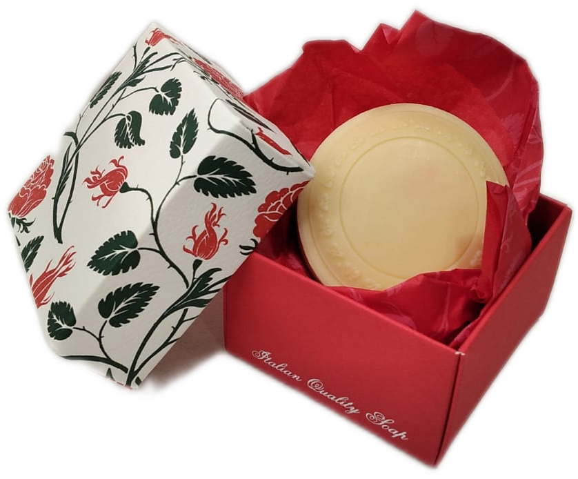 Sapone artigianale con scatolina regalo decorata "Rossi 1931"